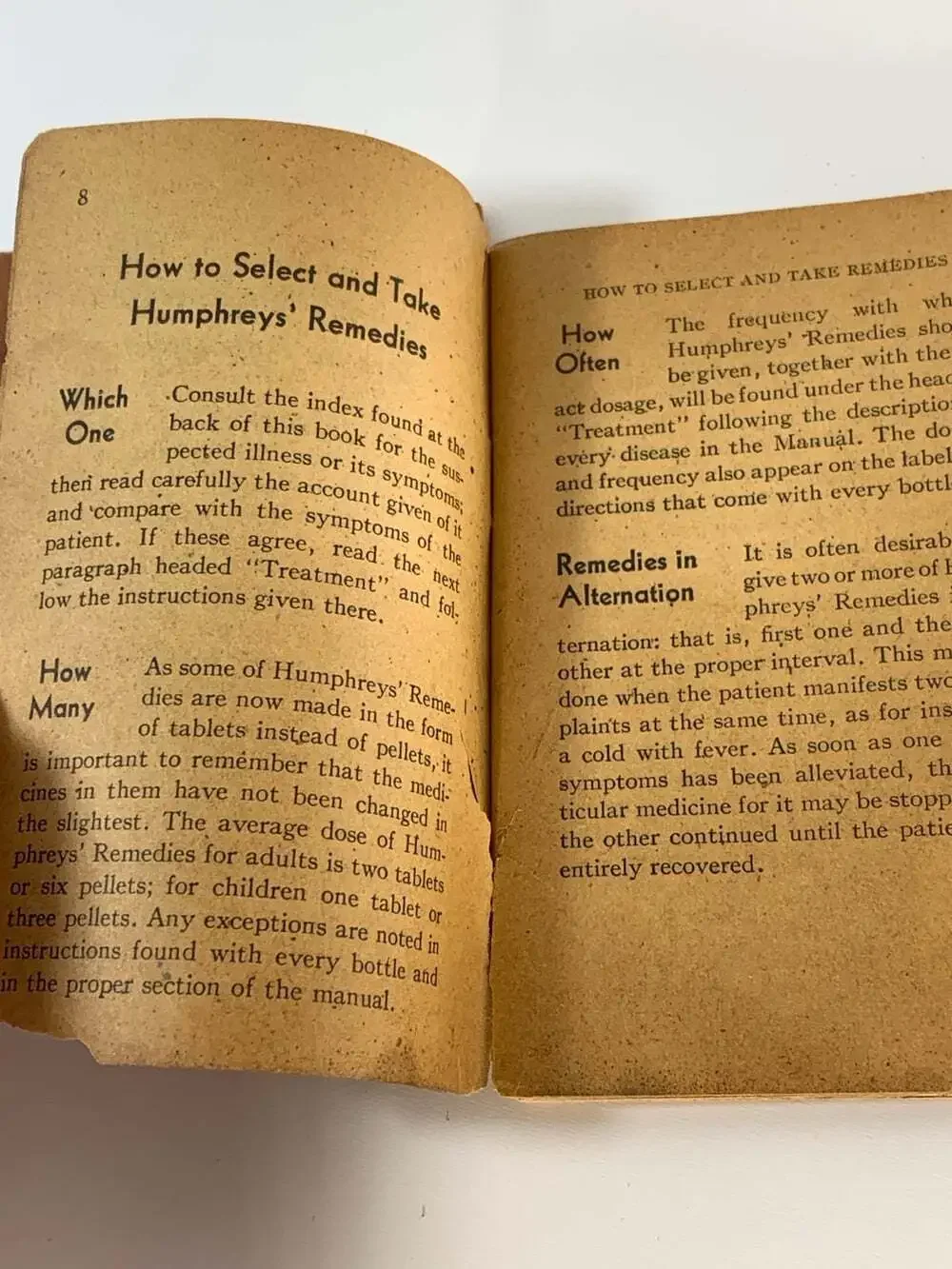 Ephemera Medicine Vintage 1943 Humphreys' Manual For Colds Ailments Homebook